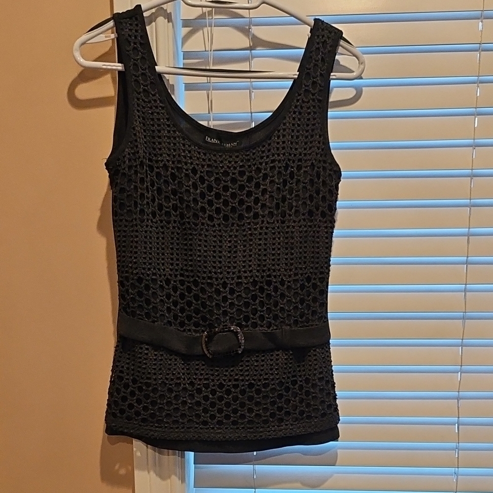 Frank Lyman Design Black Textured Tank Top